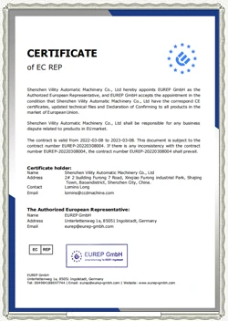 CERTIFICATE of EC REP